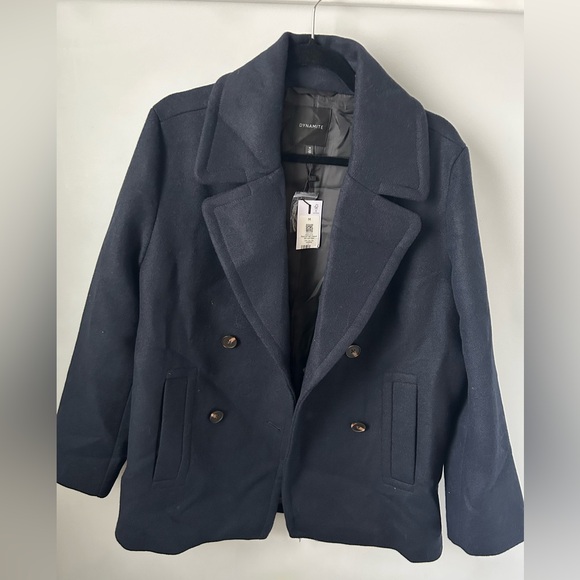 NWT DYNAMITE NAVY MIDLENGTH PEACOAT WOMENS MEDIUM - Picture 4 of 8